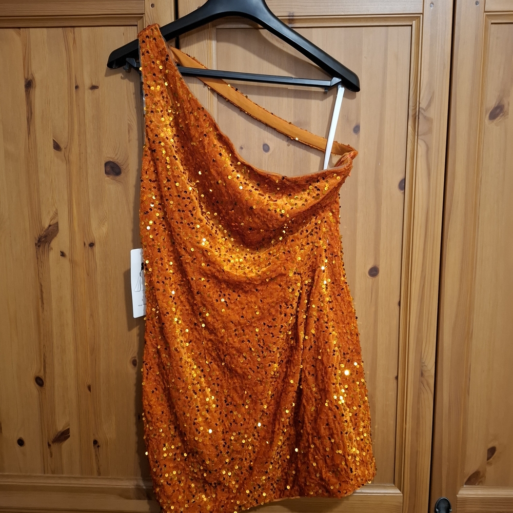 Orange Sequin One Shoulder Dress